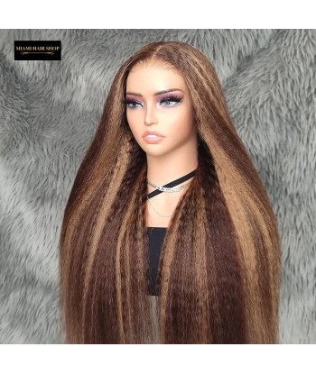 Perruque Yaki Straight Chatain Méché Blond Sans Colle avec Dentelle Pré-Coupée Venez acheter