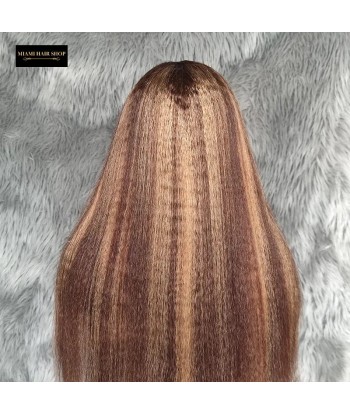 Perruque Yaki Straight Chatain Méché Blond Sans Colle avec Dentelle Pré-Coupée Venez acheter