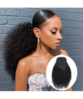 Queue de cheval Ponytail  Noir A Cordon Remy Hair  Afro Curly brillant des détails fins