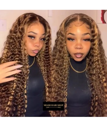 Deep Wave Chatain Méché blonde Perücke ohne Kleber mit vorgekoppelter Spitze vous aussi creer 