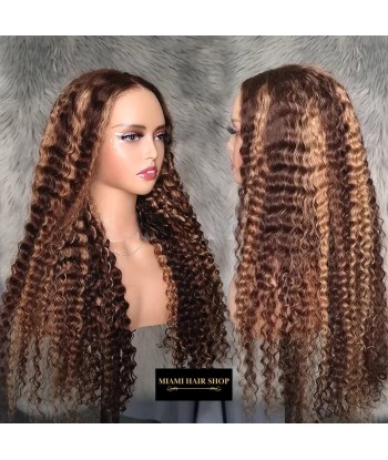 Deep Wave Chatain Méché blonde Perücke ohne Kleber mit vorgekoppelter Spitze vous aussi creer 