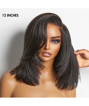 Perruque Bob Yaki Lisse Coupe Dégradée avec Raie à Gauche, Sans Colle, Minimaliste en HD Lace - Prête à Porter prix pour 