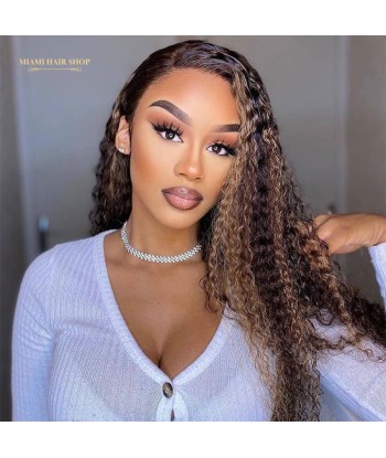 Perruque Kinky Curly Chatain Méché Blond Sans Colle avec Dentelle Pré-Coupée de France