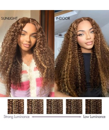 Perruque Kinky Curly Chatain Méché Blond Sans Colle avec Dentelle Pré-Coupée de France