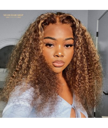 Perruque Kinky Curly Chatain Méché Blond Sans Colle avec Dentelle Pré-Coupée de France