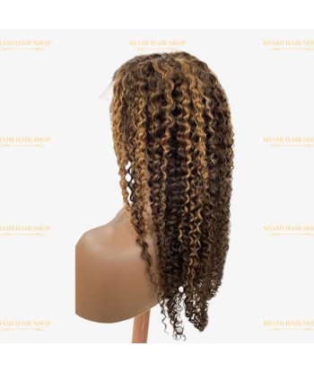 Perruque Kinky Curly Chatain Méché Blond Sans Colle avec Dentelle Pré-Coupée de France