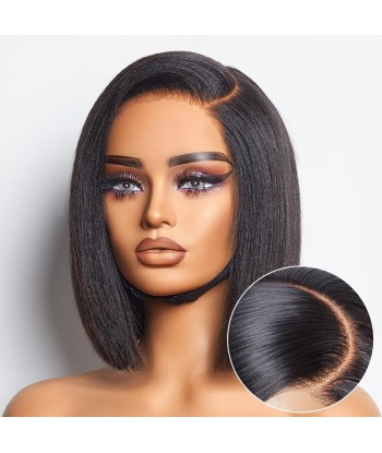 Perruque Bob Yaki Lisse Coupe Dégradée avec Raie à Gauche, Sans Colle, Minimaliste en HD Lace - Prête à Porter Venez acheter