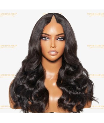 V-part body wave donkere brun pruik offre 