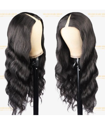 V-part body wave donkere brun pruik offre 