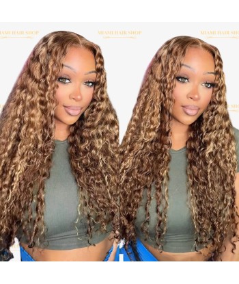 Deep Wave Chatain Méché Blond Wig without glue with pre-coupled lace la chaussure