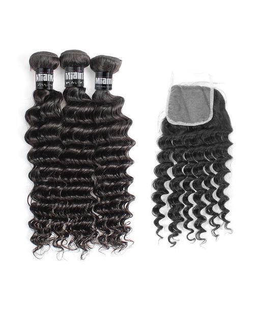 3 Paquets de Tissage  + Closure Deep Wave brillant des détails fins