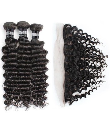 3 Paquets de Tissage + Lace Frontal Deep Wave 13x4 livraison et retour toujours gratuits