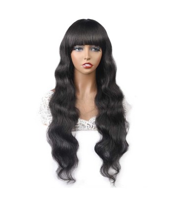 Perruque Naturelle à Frange Body Wave Brun Foncé brillant des détails fins