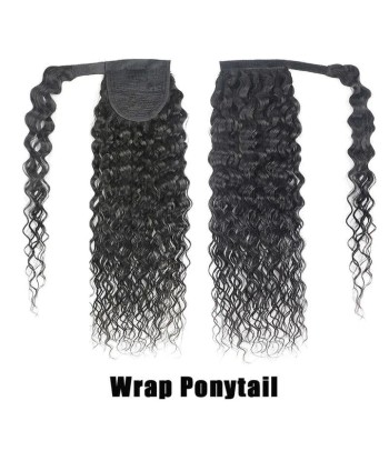 Queue de cheval Ponytail  Noir Ruban Magique Remy Hair Water Wave brillant des détails fins