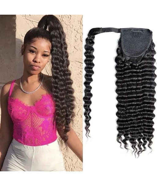 Queue de cheval Ponytail  Noir Ruban Magique Remy Hair Deep Wave pas chere