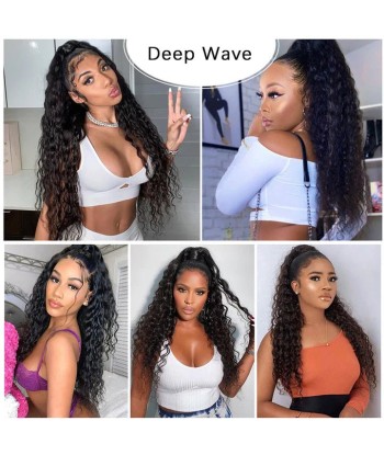 Queue de cheval Ponytail  Noir A Cordon Remy Hair Deep Wave d'Europe débarque