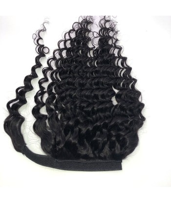 Queue de cheval Ponytail  Noir Ruban Magique Remy Hair Deep Wave pas chere